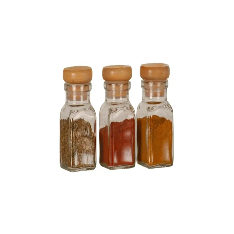 Preț redus Recipiente pentru condimente, din sticla si lemn, 17 x 5.5 cm, transparent (set 3 buc)
