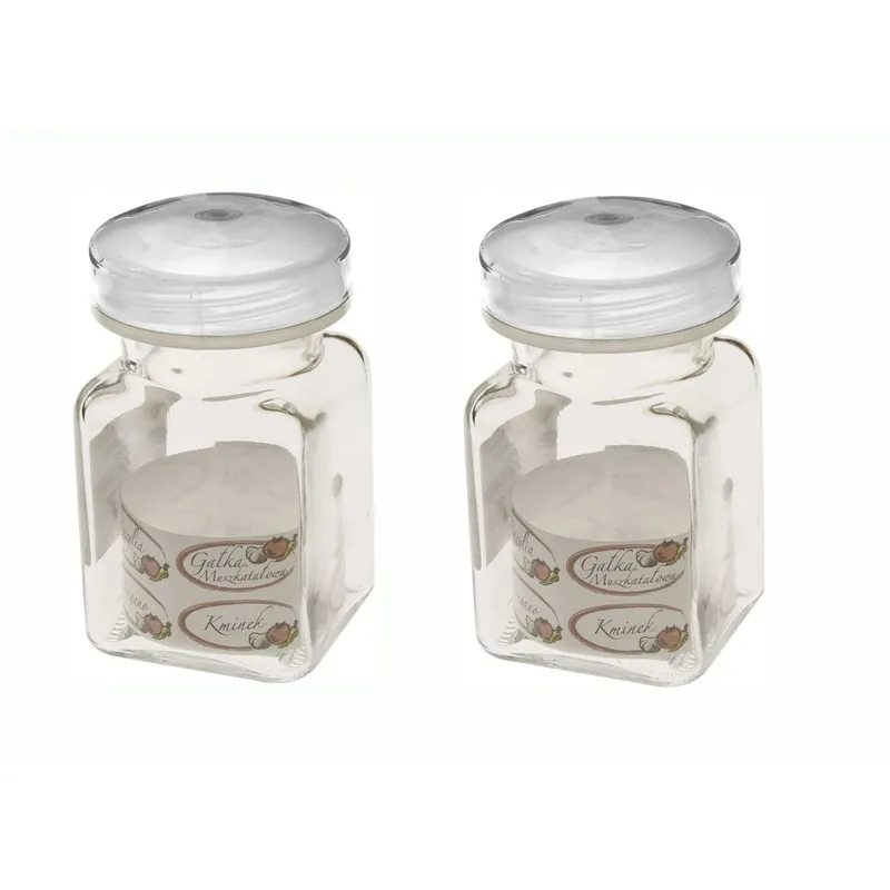 Ofertă specială Recipiente pentru condimente, din sticla si plastic, 6 x 6 x 10.5 cm, transparent (set 2 buc)