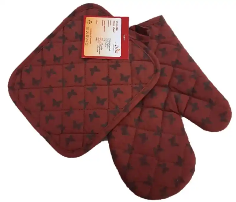 Set manusa de cuptor si suport pentru oala, bumbac, maro Promoție