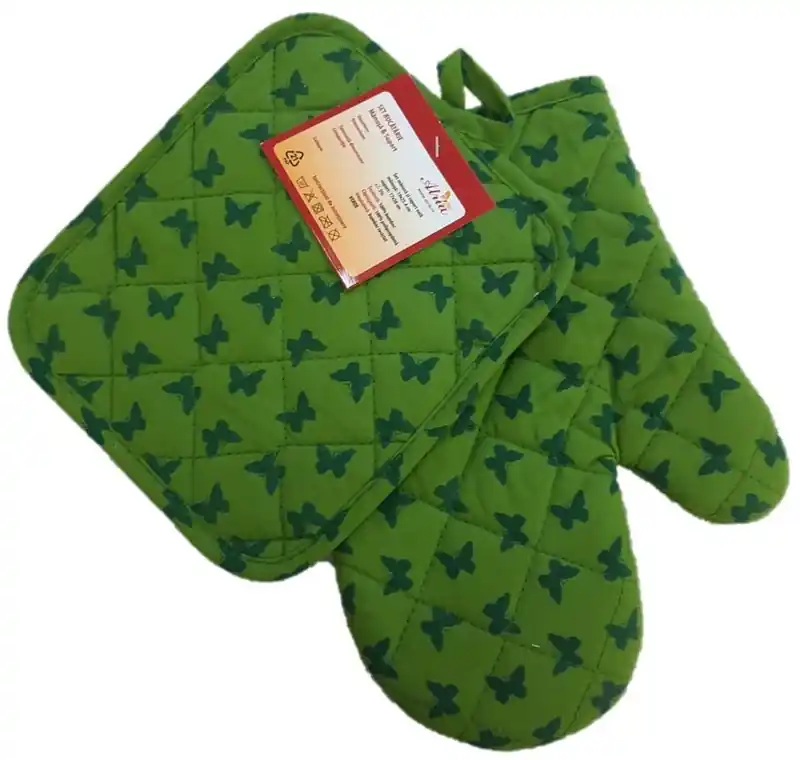 Popular Set manusa de cuptor si suport pentru oala, bumbac, verde
