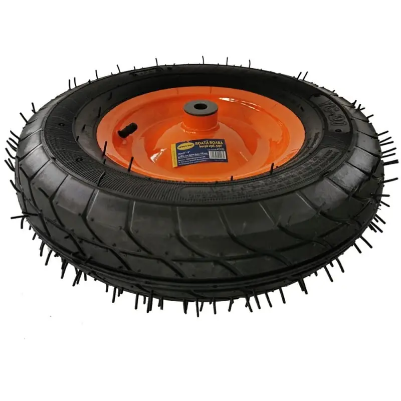 Roată Roabă 15″ x 4-8, Ax 14 x 100 mm, Bucșă Oțel, Tepi Plată sigură