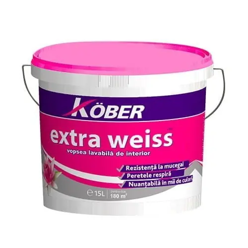 Vopsea lavabila, de interior, extra weiss, Kober Reducere specială