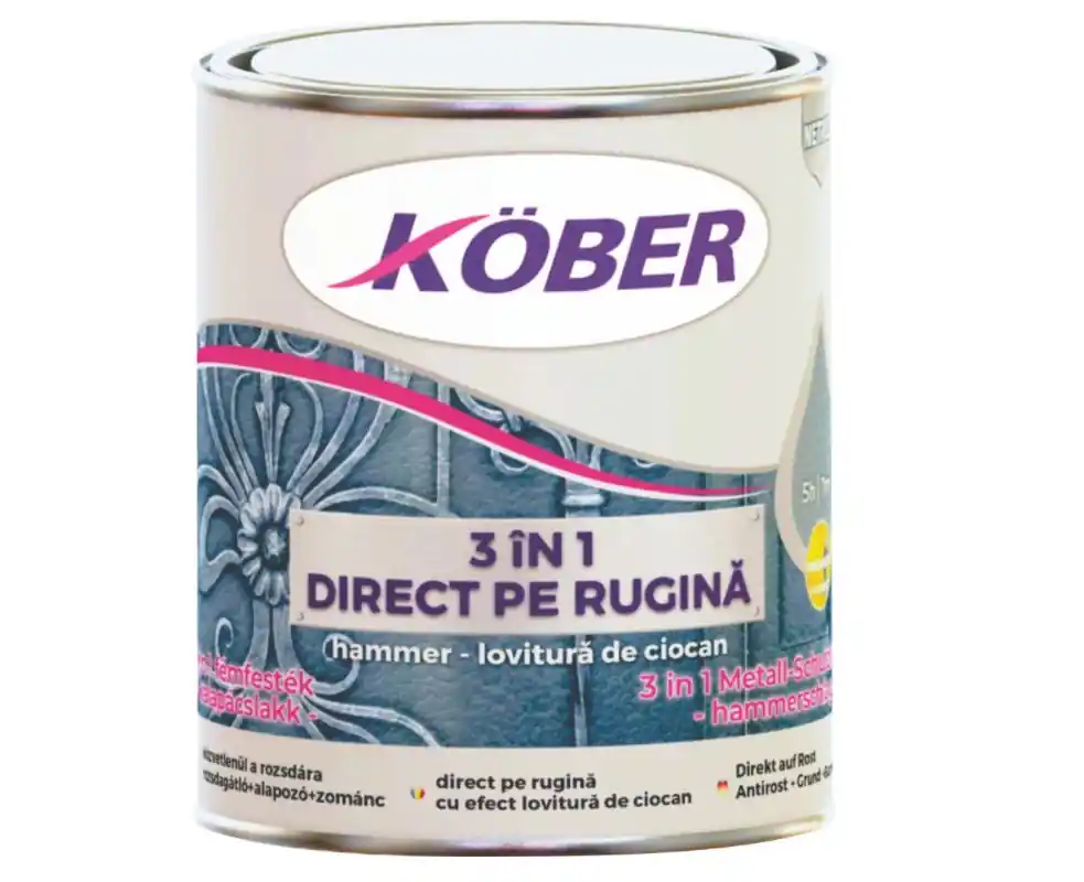 Retur gratuit Vopsea alchidica, pentru metal, 0.75 L, negru, 3 in 1, interior / exterior, Hammer – lovitura de ciocan, Kober
