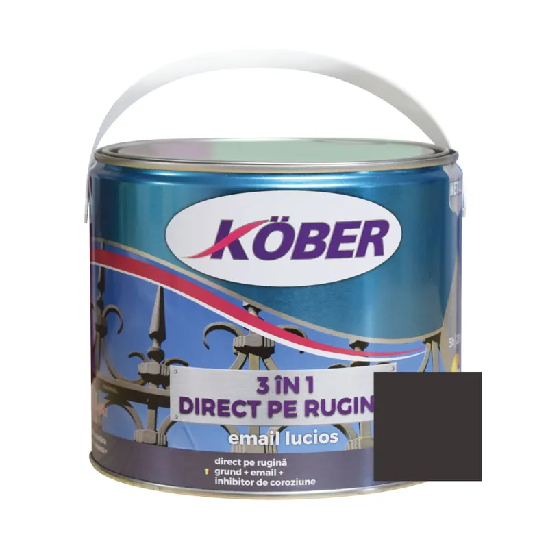 Plată securizată Vopsea alchidica, pentru metal, 2.5 L, gri grafit, 3 in 1, interior / exterior, direct pe rugina, Kober