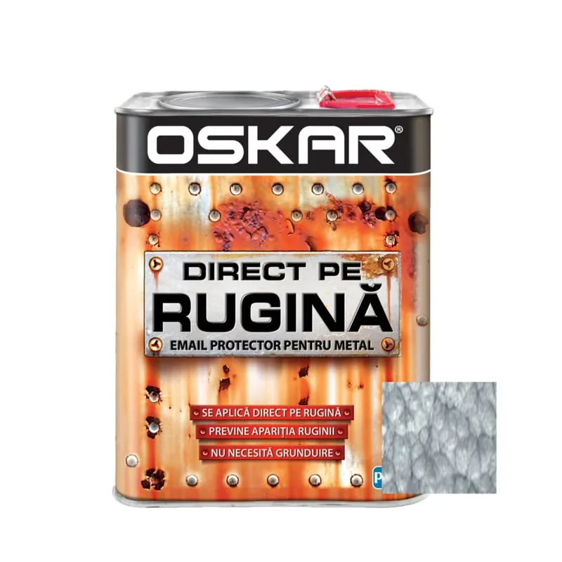 Vopsea alchidica, argintiu – lovitura de ciocan, 2.5 L, interior / exterior, Direct pe rugina, Oskar Reducere extra