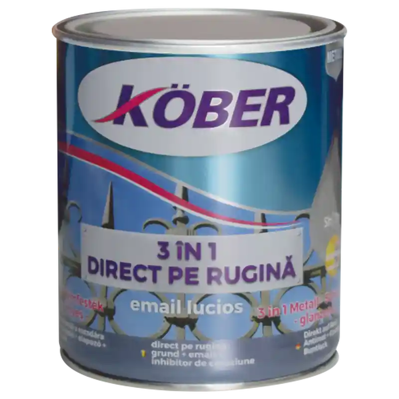 Vopsea alchidica, pentru metal, 3 in 1, 0.75 L, negru, interior / exterior, Kober Ieftin