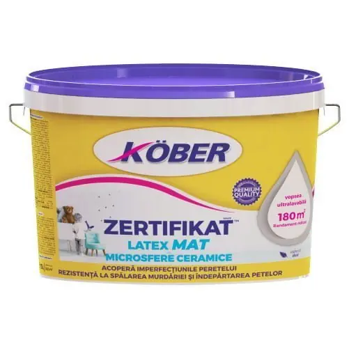 Vopsea lavabila, interior, alba, 3 L, Zertifikat Latex Mat, Kober Popular