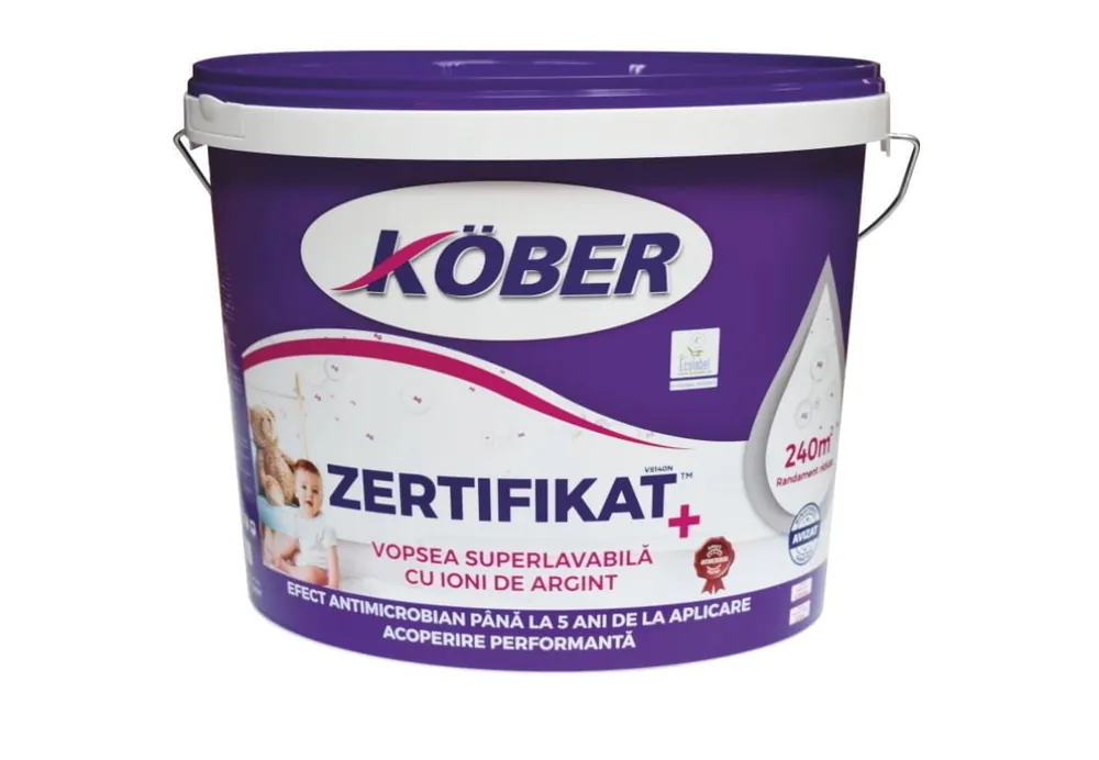 Vopsea lavabila, cu ioni de argint, 15 L +amorsa 3L, Zertifikat, Kober Nu rata