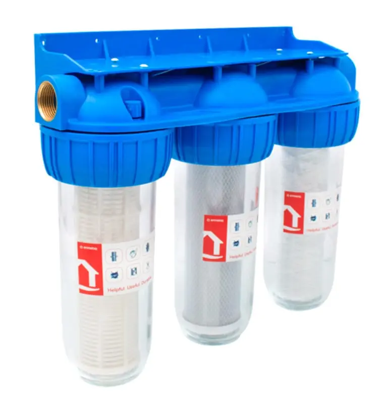 Filtru apă triplu cu cărbune, bumbac și sită 3/4″ – 10″, Ermetiq Cel mai bun preț