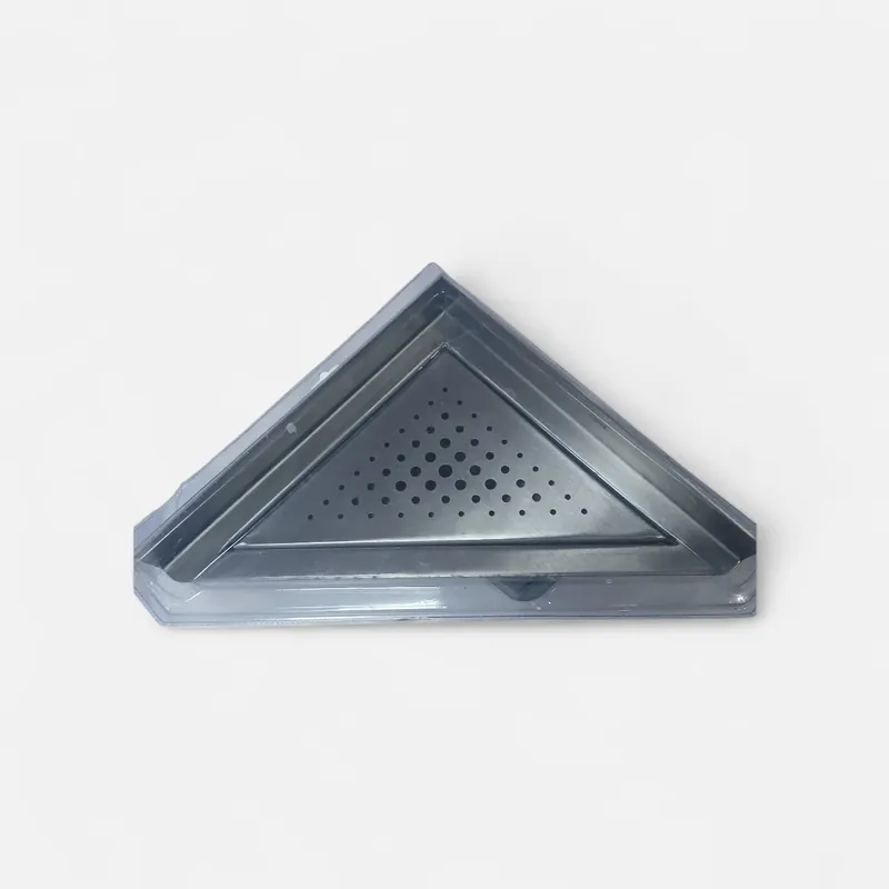 Promoție Rigolă de colț din inox cu sifon inclus – 28×28 cm, evacuare Ø50 mm