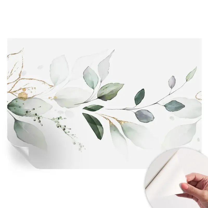 Disponibil imediat Fototapet modern pentru sufragerie cu model de frunze verzi