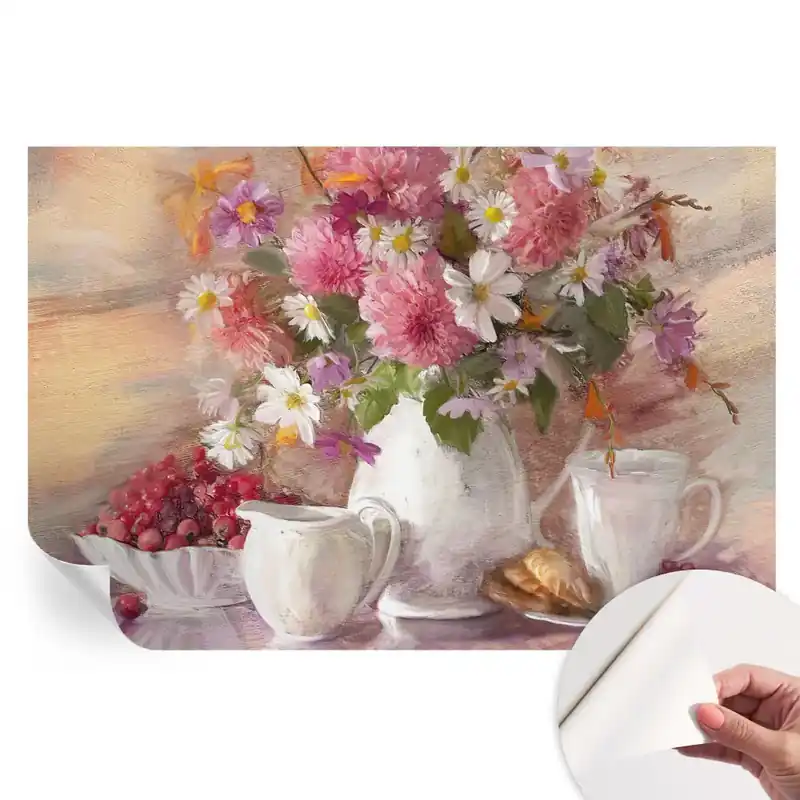 Discount Fototapet autoadeziv pentru dormitor cu model de flori sălbatice