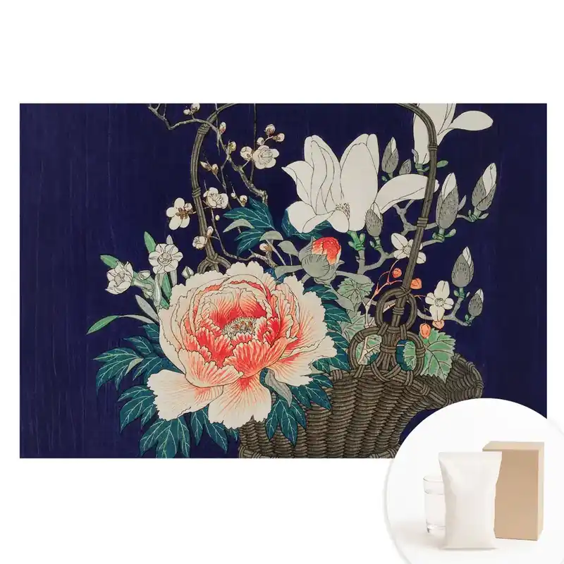 Tapet foto pentru perete cu aranjament floral clasic într-un coș de răchită Discount