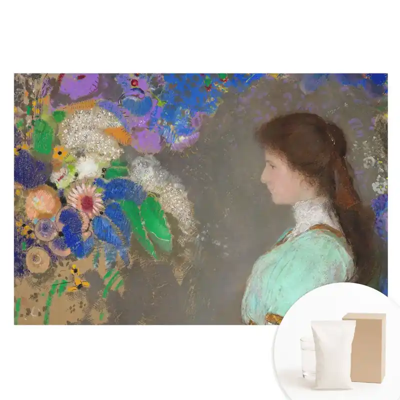 Tapet nețesut cu imprimeu Femeie printre flori Mai ieftin