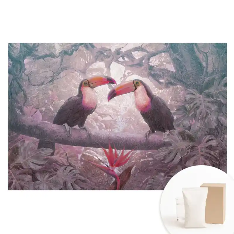 Tapet foto pentru perete cu tucani colorați în jungla tropicală Ofertă exclusivă