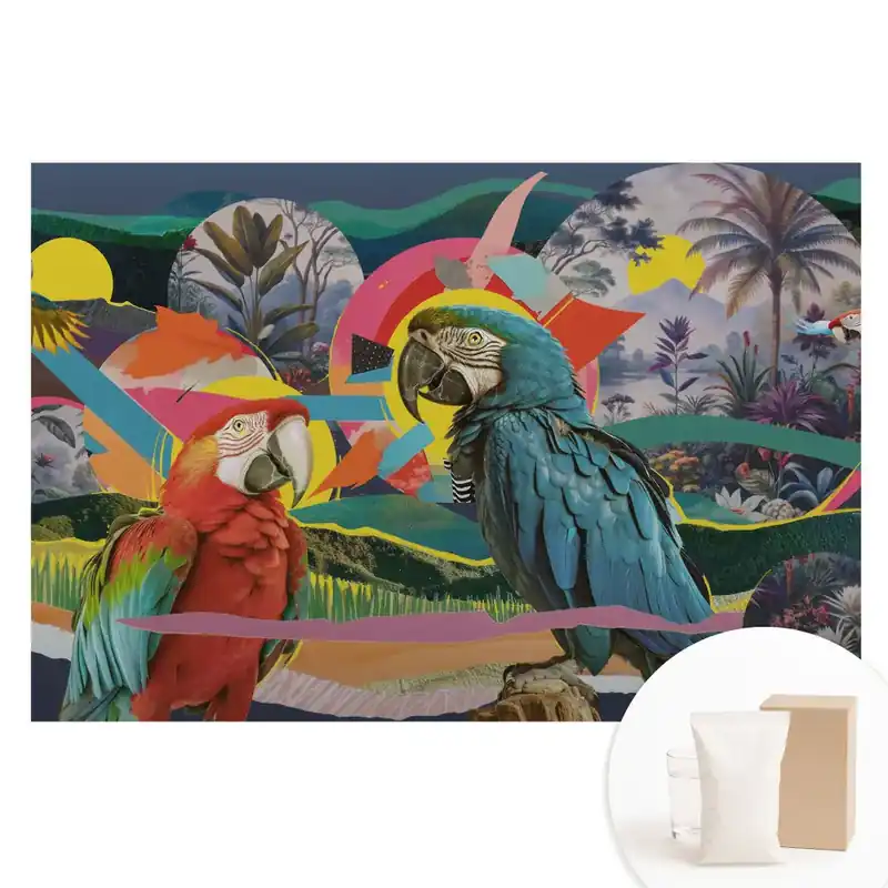 Fototapet din material nețesut cu model de papagali colorați într-un cadru tropical Retur gratuit