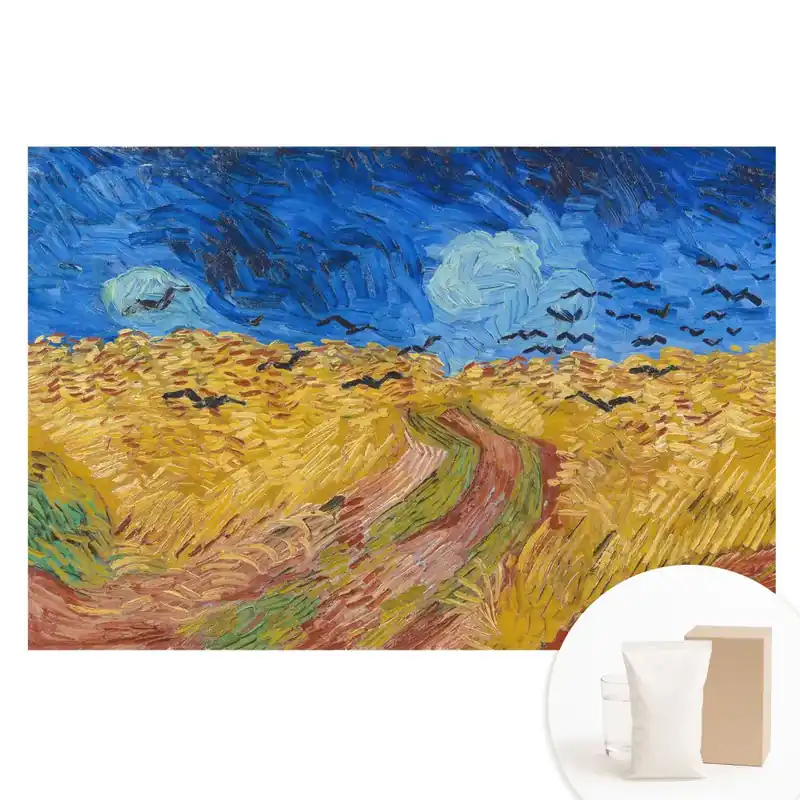 Disponibil imediat Tapet fototapet nețesut cu păsări colorate în zbor peste lanuri de cereale