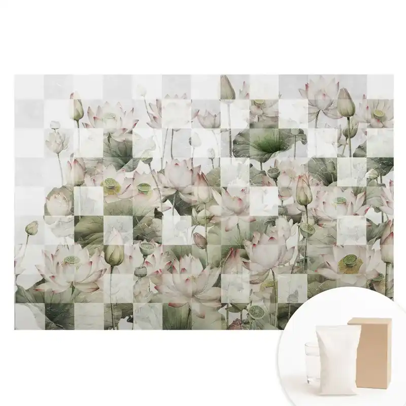 Chilipir Tapet fotografic pe material nețesut cu flori de lotus și modele geometrice