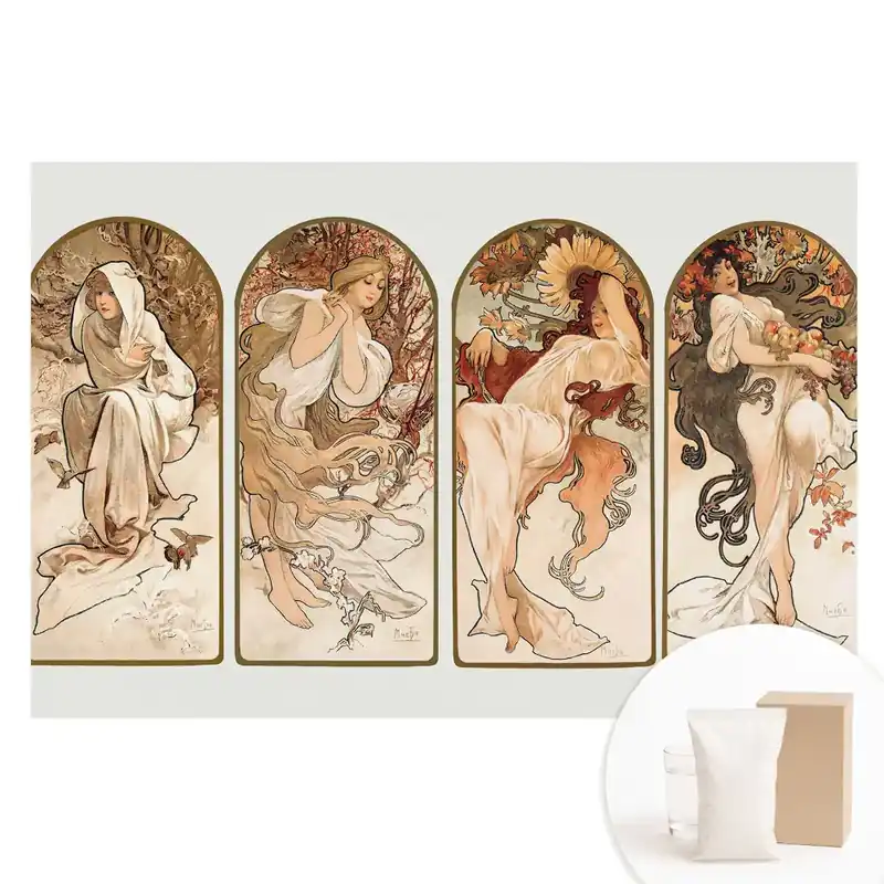 Fototapet din material nețesut cu ilustrație Art Nouveau reprezentând patru femei Cumpără online
