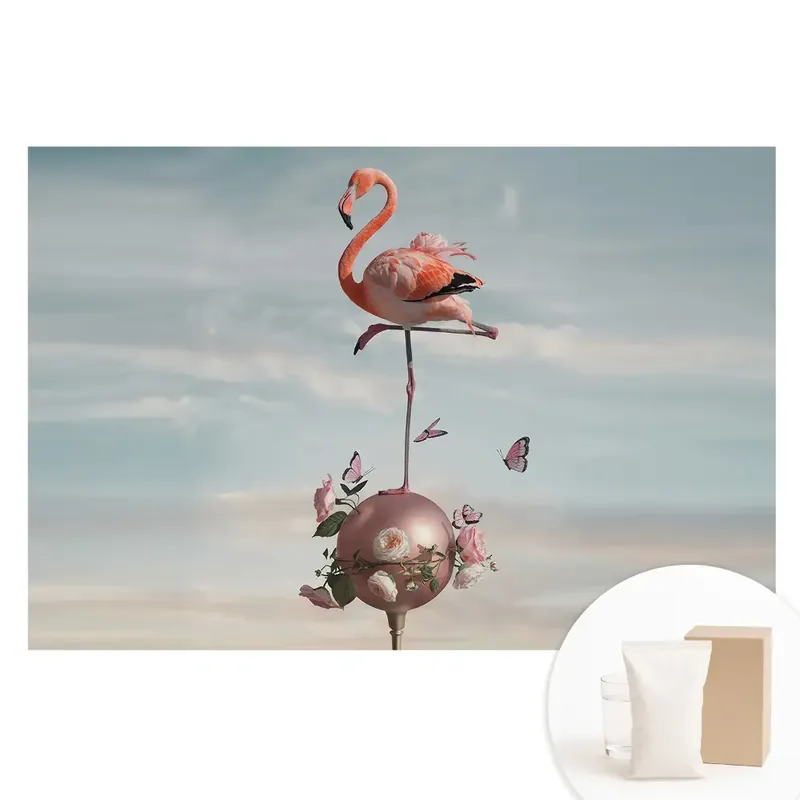 Tapet foto pe material nețesut cu design cu flamingo, flori și fluturi Ieftin