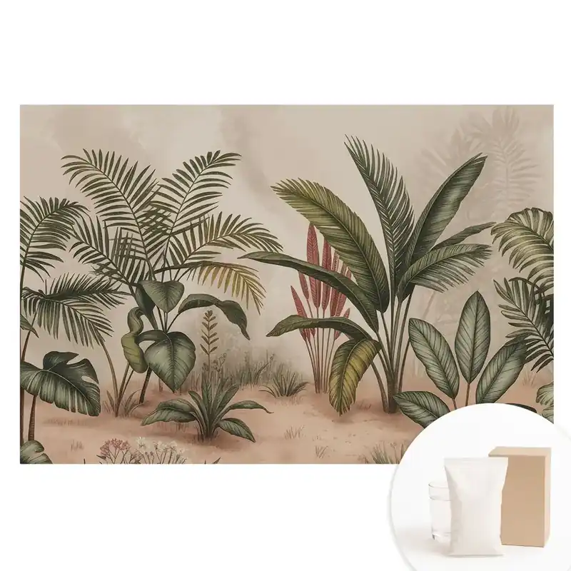 Ieftin Tapet foto din material nețesut cu frunze exotice în stil boho