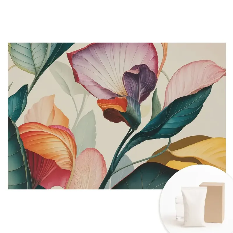 Tapet nețesut cu model floral colorat format din frunze și flori Livrare expres