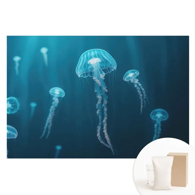Expediere rapidă Tapet fotomural din material nețesut Meduzele albastre din adâncul oceanului