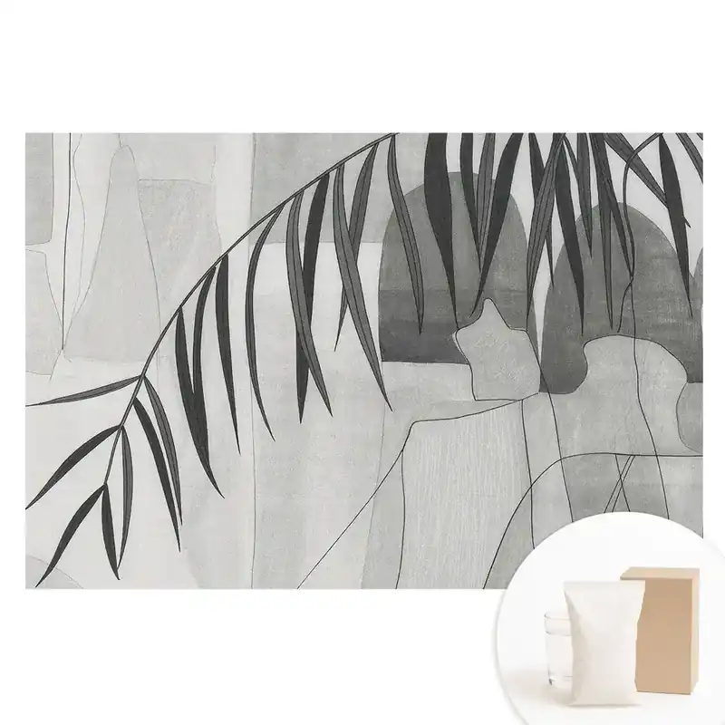 Ultima șansă Fototapet din material nețesut cu model geometric de frunze de palmier gri