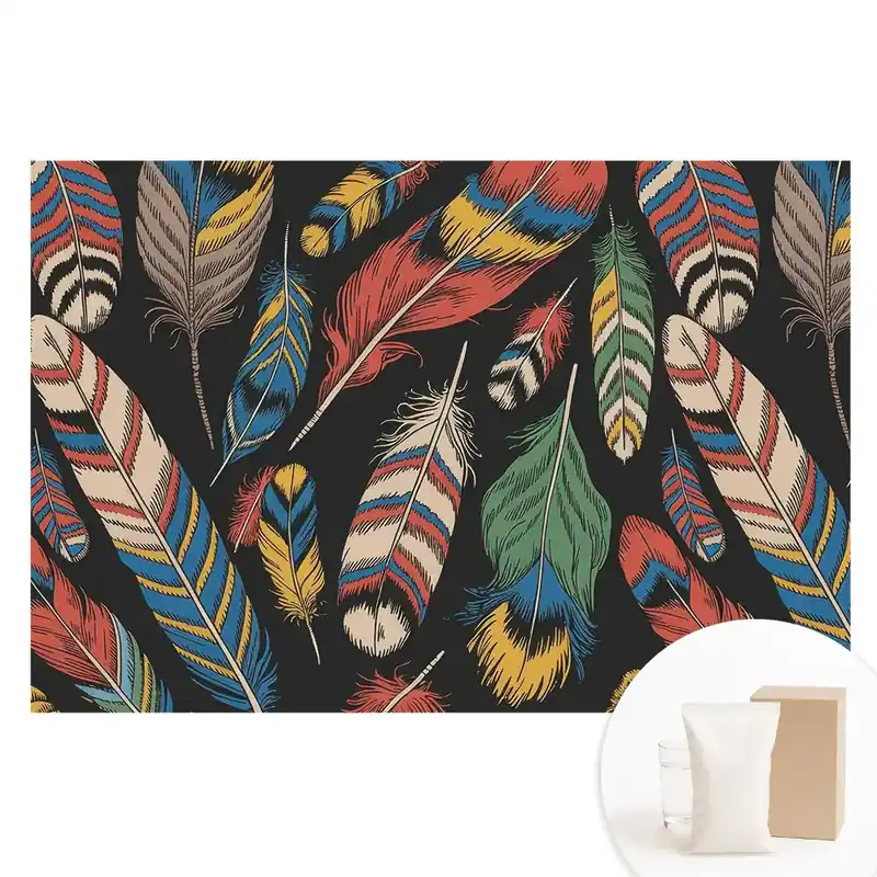 Tapet foto mare pentru perete cu pene colorate în stil boho Ofertă specială