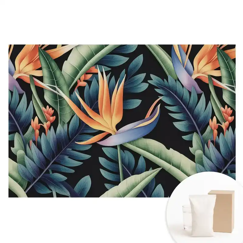 Livrare rapidă Fototapet din material nețesut cu flori tropicale pe fundal negru