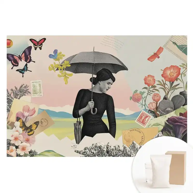 Comandă acum Tapet nețesut cu imprimeu colaj suprarealist retro colorat