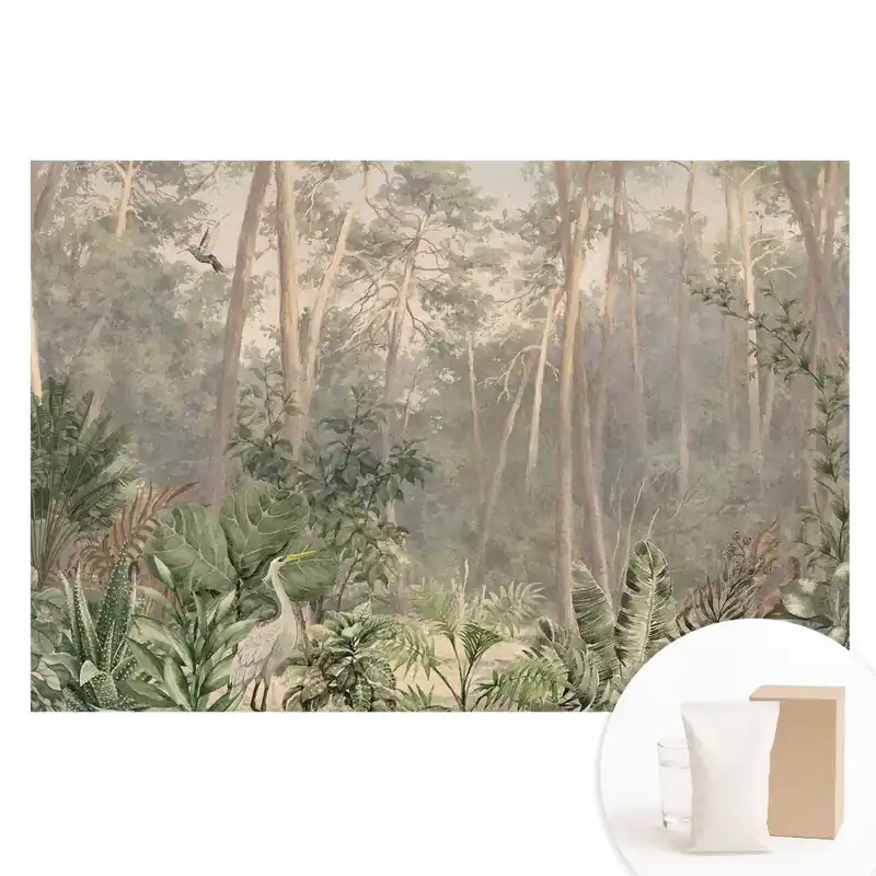 Reducere de preț Tapet fotografic vlies cu tematică naturală de pădure tropicală în nuanțe pastelate