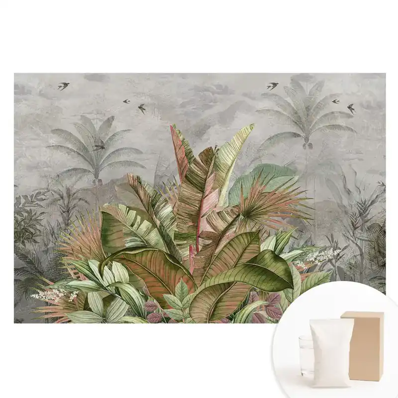 Reducere Tapet nețesut cu model de frunze tropicale vintage
