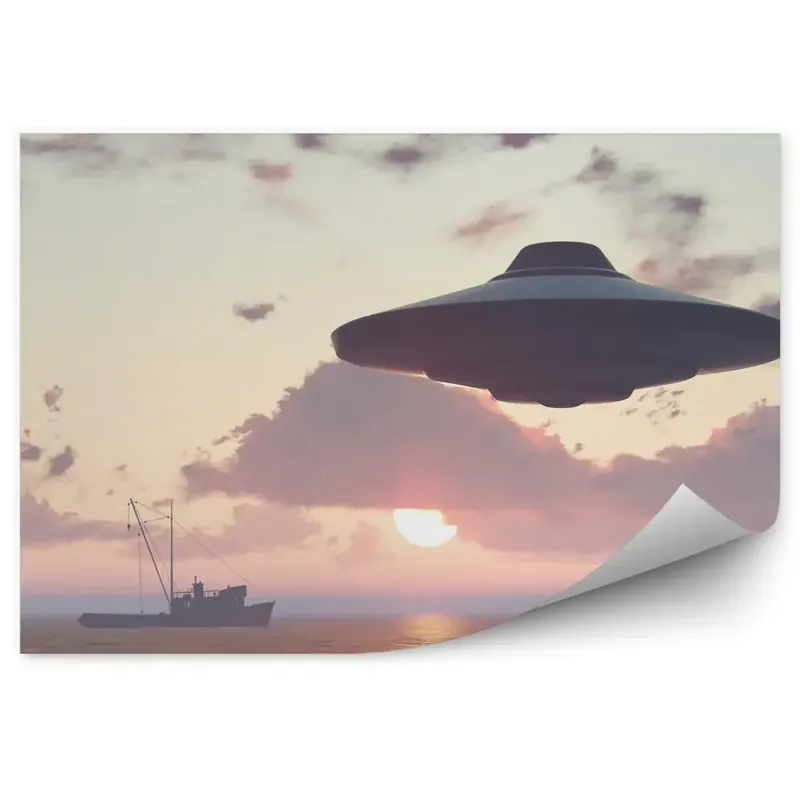 Premium Fototapet pentru perete Navă Spațială 3D Ozn Navă Mare Cer Nori Soare