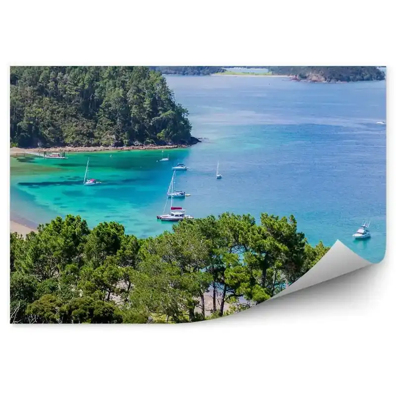 Preț promoțional Fototapet perete Iahturi Ocean Roci Copaci Plaja Vedere Noua Zeelanda