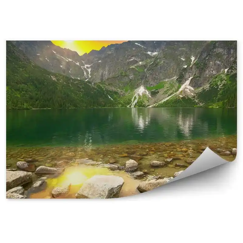 Fototapet perete Munți, Lac, Zăpadă, Pietre, Apus, Munții Tatra, Pietre Cel mai bun preț