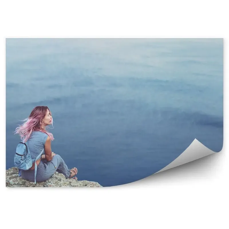 Ofertă exclusivă Fototapet Femeia Stând Stânci Cu Vedere La Mare