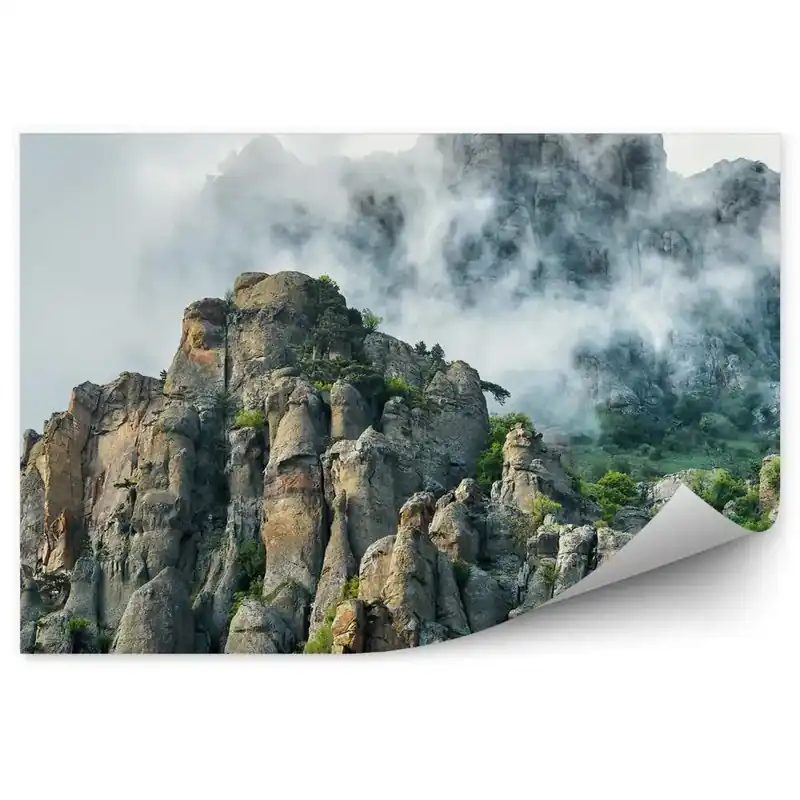 Ofertă limitată Fototapet pentru perete Munte Demerdji Stânci Plante Cer Nori Ceață