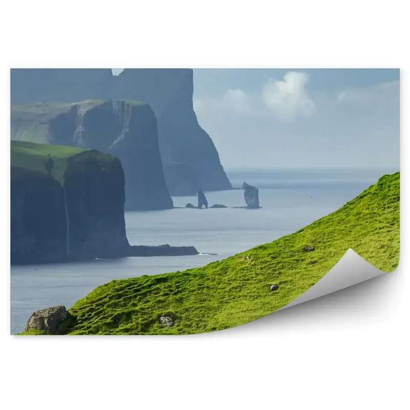Preferatul clienților Fototapet Stânci, Verde, Insulele Feroe, Ocean, Cer