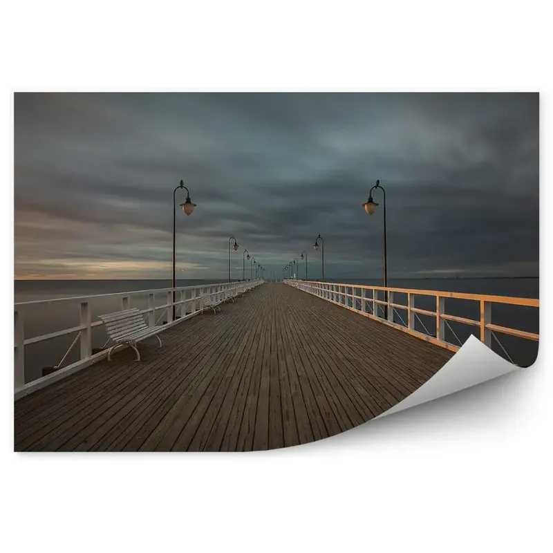 Fototapet Pier, Marea Baltică, Bănci, Far, Gdynia, Orłowo, Noapte Reducere de preț