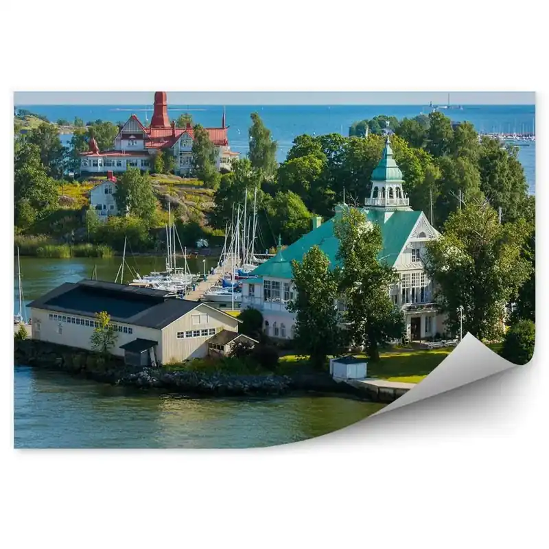 Fototapet pentru perete Clădiri Iahturi Copaci Insule Helsinki Finlanda Ocean Copaci Promoție