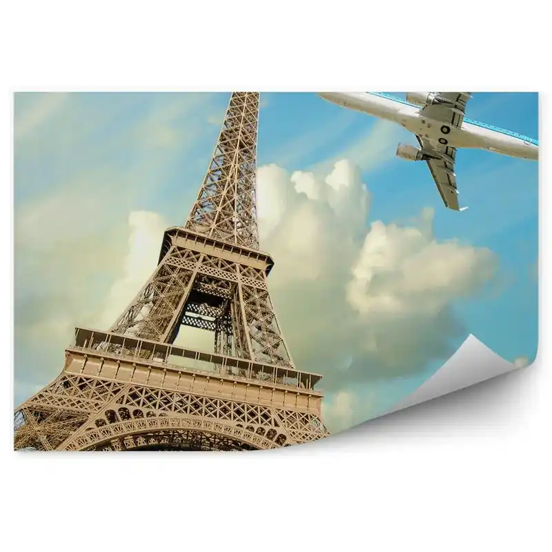 Disponibil imediat Decor fototapet Avion care zboară deasupra Turnului Eiffel