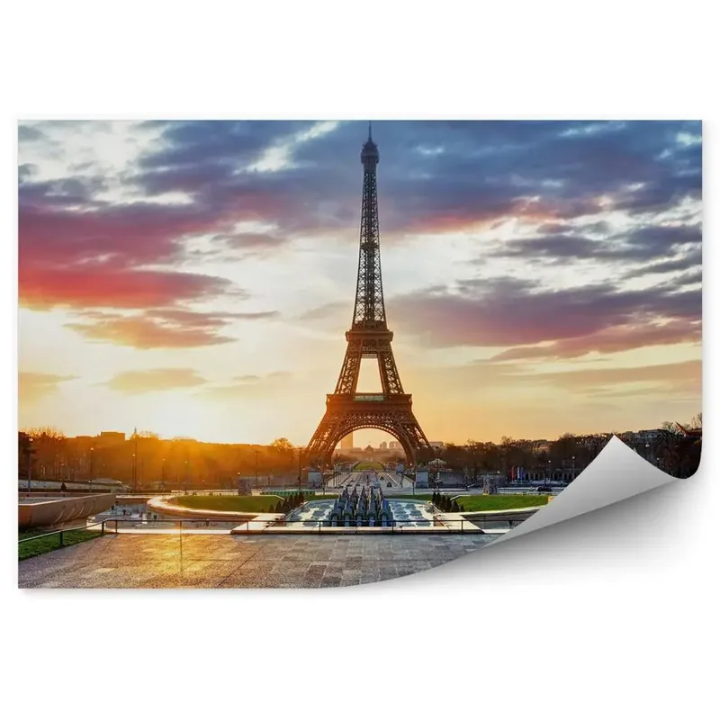Fototapet perete Orașul Paris Turnul Eiffel cer acoperit de nori și colorat Mai ieftin