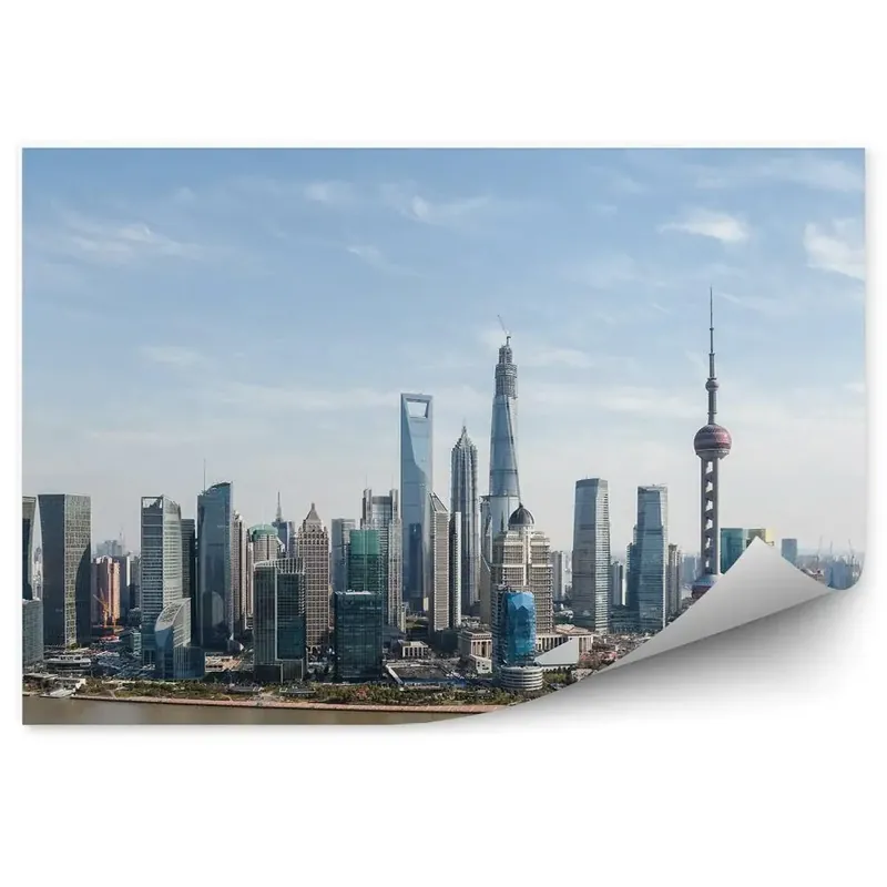 Fototapet vintage Vedere din ochi de pasăre oraș râu Shanghai Doar azi