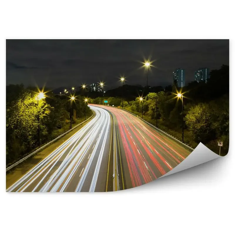 Super ofertă Decor fototapet Șiruri de lumini care trec mașini noaptea copaci