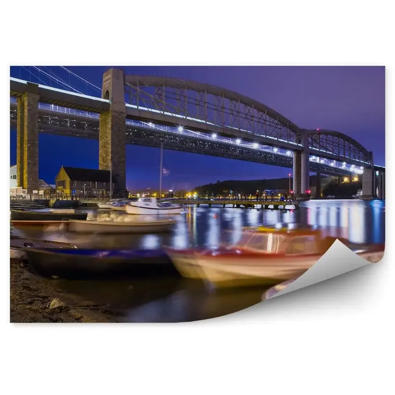Preț mic Fototapet noapte poduri de noapte lumina bărci Cornwall