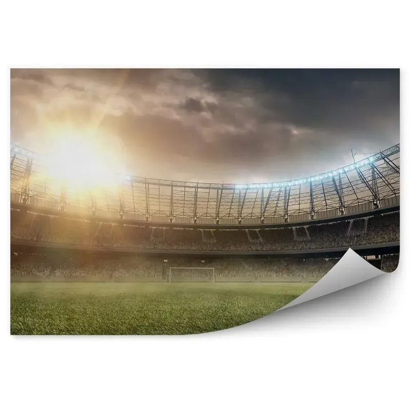 Fototapet vintage Teren de fotbal minge de poartă spectatori lumină nor Preț mic