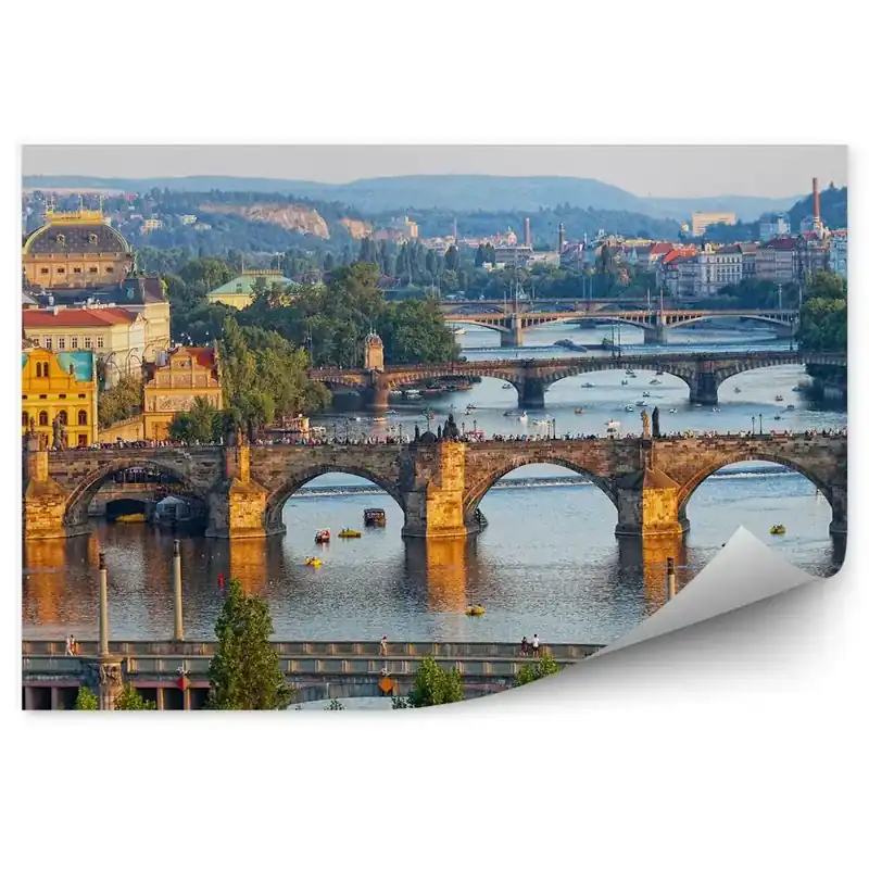 Fototapet pentru perete Râul Vltava vedere din ochi de pasăre poduri turiști Preț mic