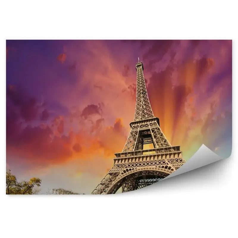 Plată securizată Fototapet pentru perete Vedere a Turnului Eiffel din parc cerul colorat din parc