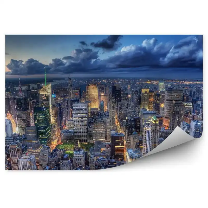 Cumpără acum Fototapet pentru perete New York pe timp de noapte luminat oraș vedere aeriană